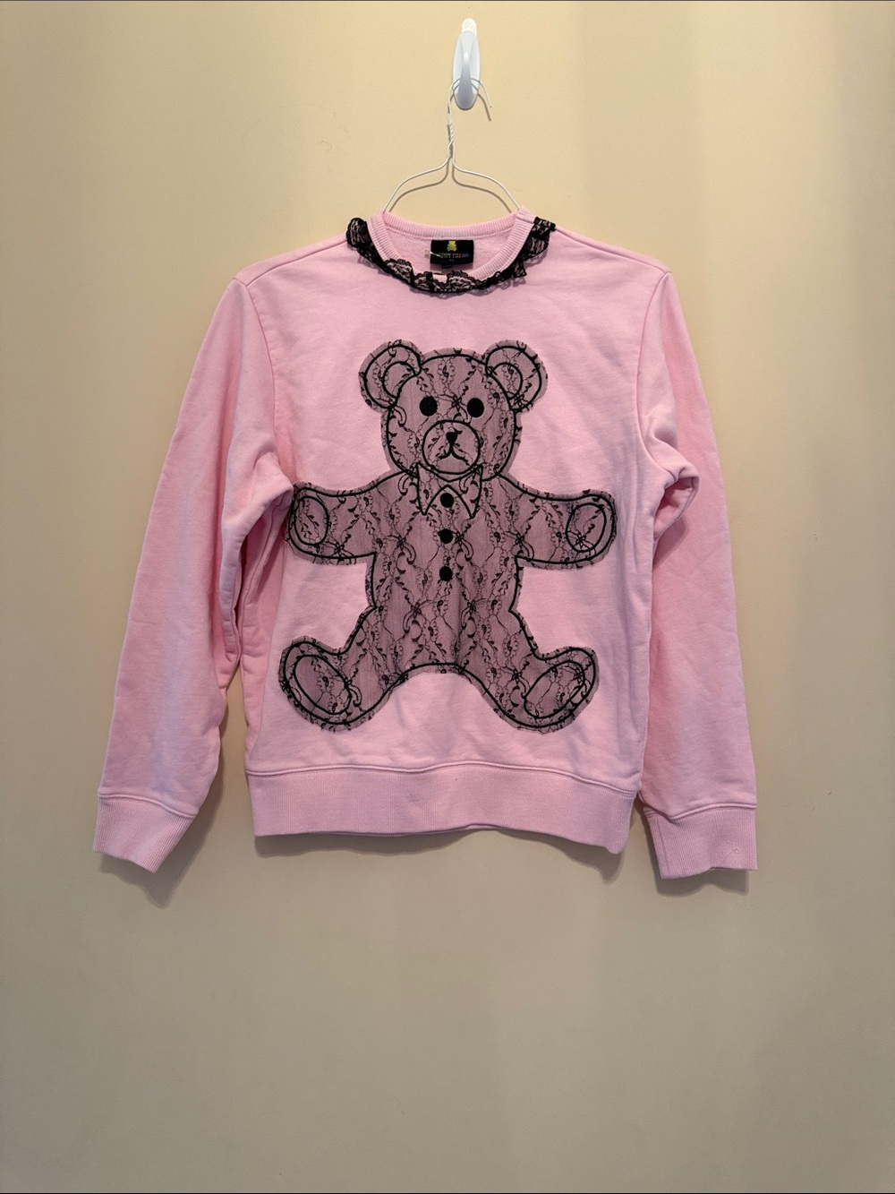 Teddy Fresh Pink Crewneck with Black Lace Trim‎ Size XS